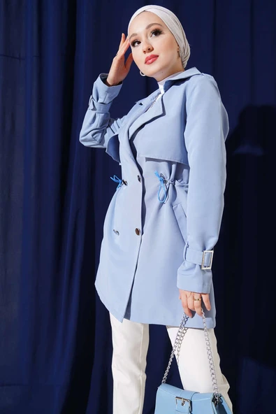 Bel Tünelli Kısa Trençkot Bebe Mavi ürün görseli 1