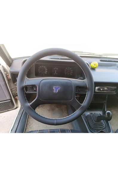 DİKİŞLİ DİREKSİYON KILIFI DAMARLI SİYAH DERİ BEJ DİKİŞLİ TOFAŞ İÇİN - Resim 3