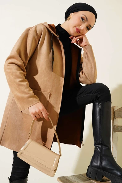 Fermuarlı Cepli Süet Kap Camel ürün görseli 1