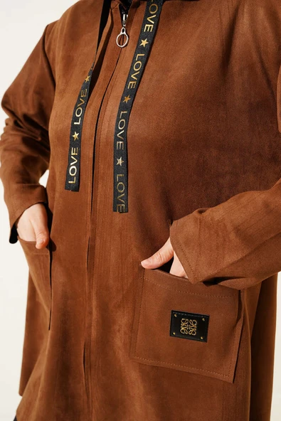 Fermuarlı Cepli Süet Kap Kahve - Resim 4