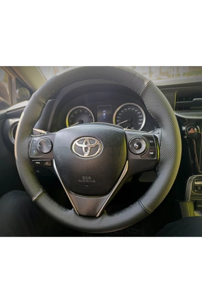 DİKİŞLİ DİREKSİYON KILIFI İTHAL DERİ NOKTALI/DAMARLI SİYAH DİKİŞLİ TOYOTA COROLLA İÇİN ürün görseli