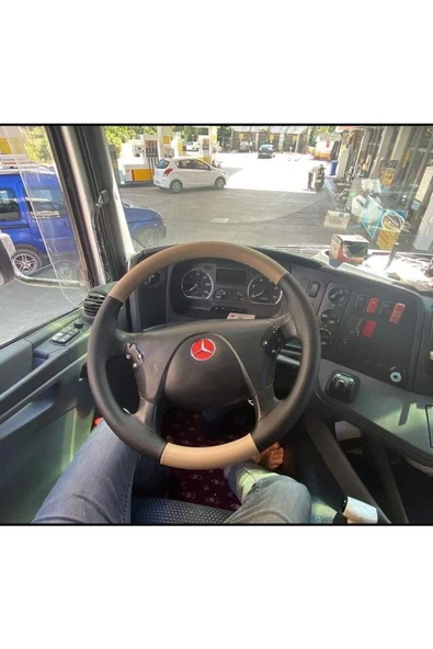 DİKİŞLİ DİREKSİYON KILIFI DAMARLI SİYAH/HARDAL DERİ SİYAH DİKİŞLİ MERCEDES TIR KAMYON - 1