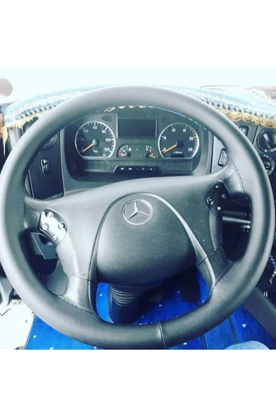 DİKİŞLİ DİREKSİYON KILIFI DAMARLI SİYAH DERİ MAVİ DİKİŞLİ MERCEDES TIR KAMYON İÇİN ürün görseli