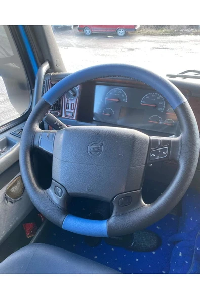 DİKİŞLİ DİREKSİYON KILIFI SİYAH/MAVİ DERİ SİYAH DİKİŞLİ VOLVO TIR KAMYON İÇin - Resim 2