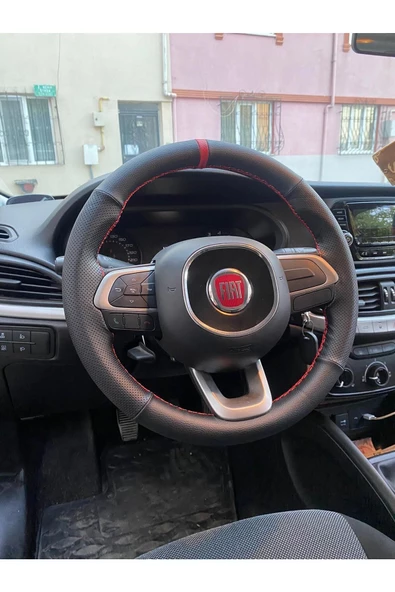 DİKİŞLİ DİREKSİYON KILIFI DAMARLI NOKTALI DERİ KIRMIZI YÜZÜK KIRMIZI DİKİŞLİ EGEA İÇİN - 1