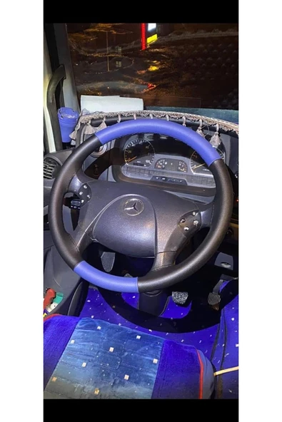 Dikişli Direksiyon Kılıfı Siyah/mavi Deri Mercedes Kamyon Tır Otobüs