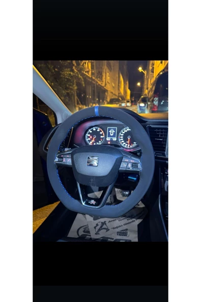 DİKİŞLİ DİREKSİYON KILIFI NUBUK DERİ MAVİ YÜZÜK MAVİ DİKİŞLİ SEAT LEON İÇİN - 2