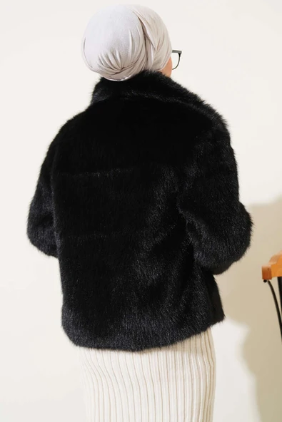 Astarlı Kürk Mont Siyah - Resim 3