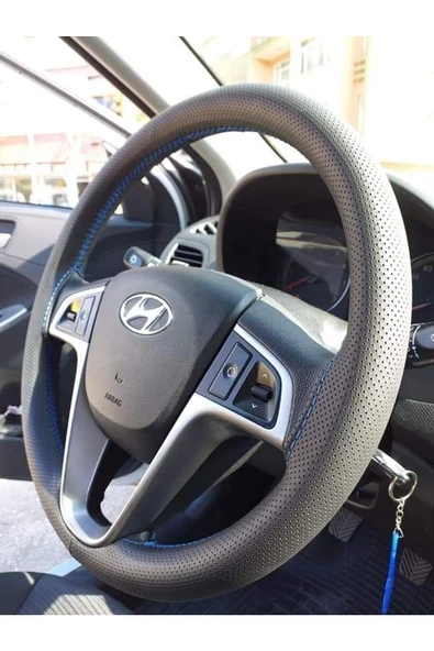 DİKİŞLİ DERİ DİREKSİYON KILIFI NOKTALI DERİ OTOMOBİL GRUBU GRİ DİKİŞ ürün görseli