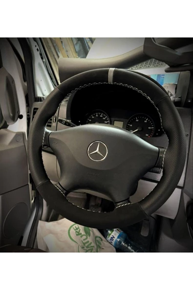 DİKİŞLİ DİREKSİYON KILIFI NOKTALI/NUBUK GRİ YÜZÜK DİKİŞLİ MERCEDES SPRİNTER (2014 sonrası) Uyumlu - 1