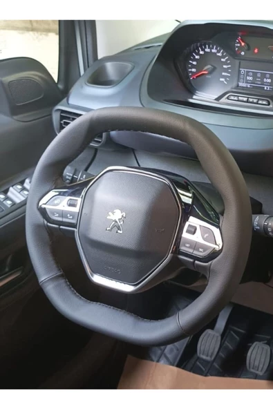 DİKİŞLİ DİREKSİYON KILIFI DAMARLI SİYAH DERİ/DİKİŞLİ PEUGEOT 3008 ürün görseli