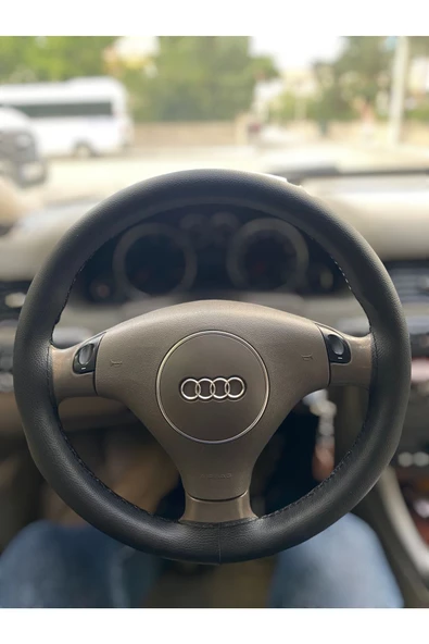 DİKİŞLİ DİREKSİYON KILIFI DAMARLI SİYAH DERİ SİYAH DİKİŞLİ AUDİ A6 2004 KASA İÇİN ürün görseli