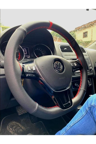 DİKİŞLİ DİREKSİYON KILIFI VW İÇİN DAMAR/NOKTA KIRMIZI YÜZÜK/DİKİŞ ürün görseli