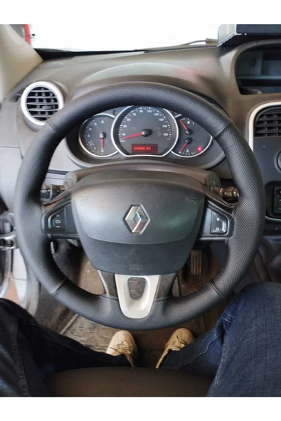 DİKİŞLİ DİREKSİYON KILIFI DAMARLI NOKTALI İTHAL DERİ SİYAH DİKİŞLİ RENAULT KANGO İÇİN - Resim 2