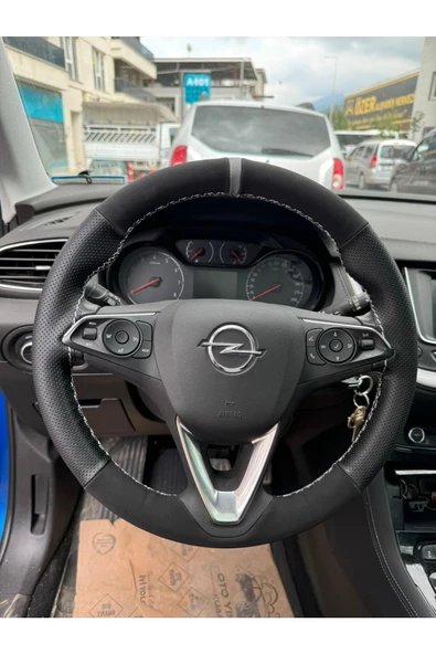 DİKİŞLİ DİREKSİYON KILIFI NUBUK/NOKTALI DERİ GRİ YÜZÜK DİKİŞ OPEL Opel Grandland-x - 1