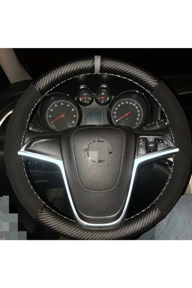 Dikişli Deri Direksiyon Kılıfı, Karbon/nubuk/gri Yüzüklü/ Dikişli ürün görseli