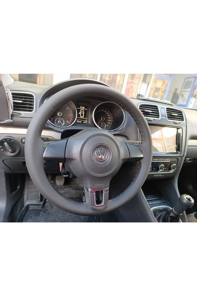 DİKİŞLİ DİREKSİYON KILIFI DAMARLI SİYAH DERİ SİYAH DİKİŞLİ VOLKSWAGEN GOLF İÇİN - Resim 3