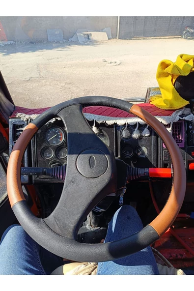 DİKİŞLİ DİREKSİYON KILIFI SİYAH/TABA SİYAH DİKİŞLİ ŞAHİN BAKIŞLI CARGO KAMYON İÇİN - Resim 2