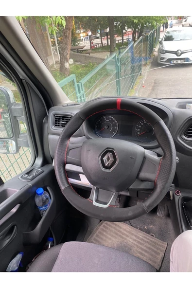 DİKİŞLİ DİREKSİYON KILIFI NOKTALI/NUBUK KIRMIZI YÜZÜK KIRMIZI DİKİŞ RENAULT MASTER İÇİN - 1