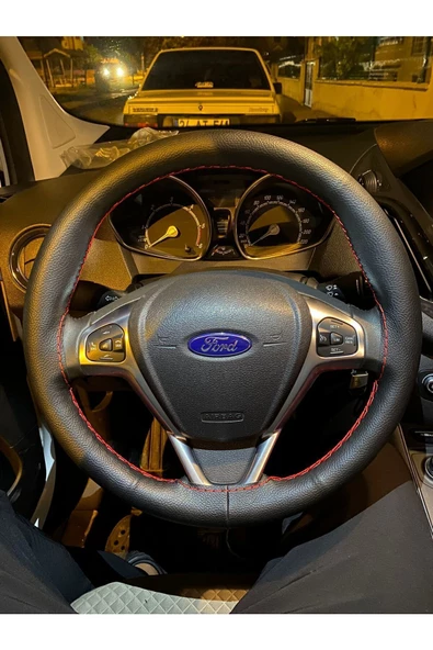 DİKİŞLİ DİREKSİYON KILIFI DAMARLI DERİ KIRMIZI DİKİŞLİ FORD CURRİER İÇİN ürün görseli