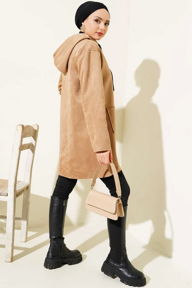 Fermuarlı Cepli Süet Kap Camel - Resim 3