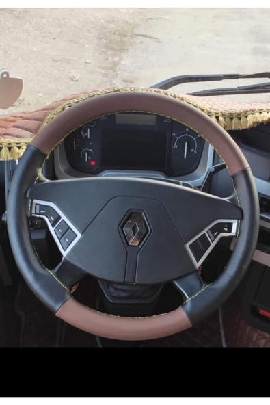 DİKİŞLİ DİREKSİYON KILIFI DAMARLI SİYAH/TABA DERİ SARI DİKİŞLİ RENAULT TIR İÇİN - Resim 2