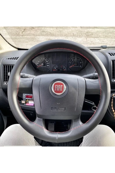 DİKİŞLİ DİREKSİYON KILIFI SİYAH DERİ KIRMIZI DİKİŞLİ FIAT DUCATO İÇİN - Resim 2