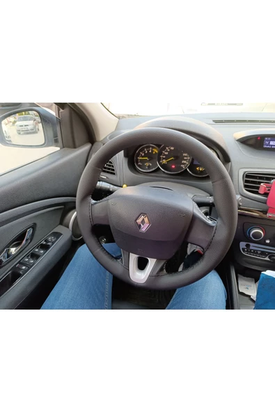 DİKİŞLİ DİREKSİYON KILIFI DAMARLI SİYAH DERİ SİYAH DİKİŞLİ RENAULT FLUENCE İÇİN - Resim 2