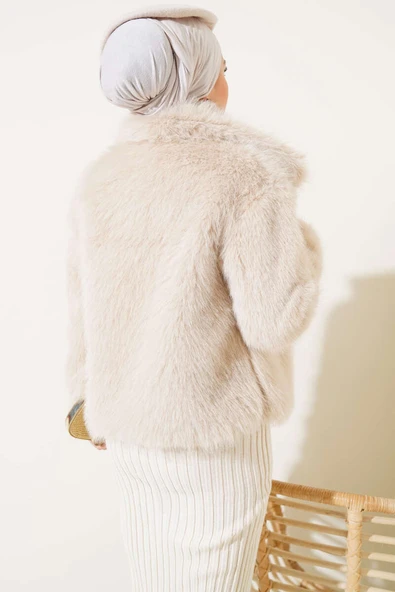 Astarlı Kürk Mont Bej - Resim 3