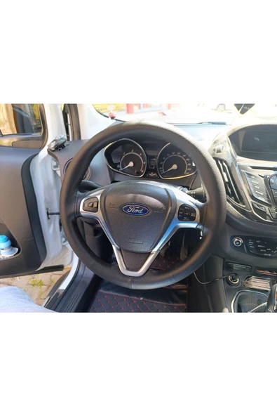 DİKİŞLİ DİREKSİYON KILIFI DAMARLI SİYAH DERİ SİYAH DİKİŞLİ FORD TRANSİT İÇİN - Resim 2