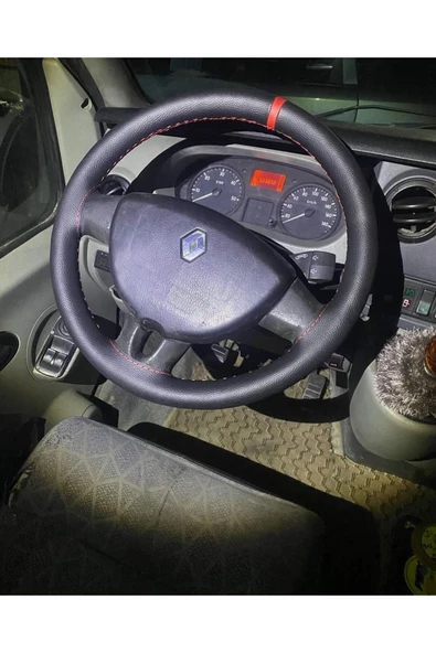 DİKİŞLİ DİREKSİYON KILIFI DAMARLI SİYAH DERİ KIRMIZI YÜZÜK/DİKİŞLİ RENAULT MASTER İÇİN - 2