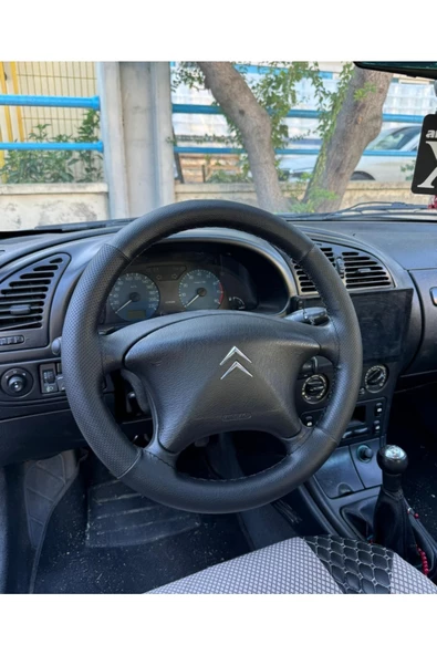 DİKİŞLİ DİREKSİYON KILIFI DAMARLI NOKTALI DERİ SİYAH DİKİŞLİ CİTROEN XSARA İÇİN - 2
