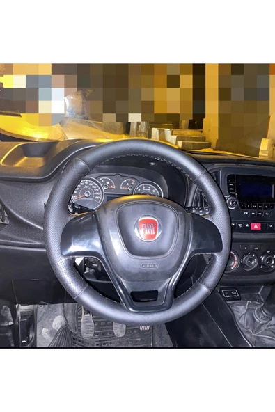 DİKİŞLİ DİREKSİYON KILIFI DAMARLI NOKTALI DERİ SİYAH DİKİŞLİ FIAT DOBLO İÇİN ürün görseli
