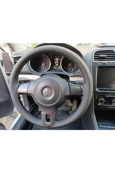 DİKİŞLİ DİREKSİYON KILIFI DAMARLI SİYAH DERİ SİYAH DİKİŞLİ VOLKSWAGEN GOLF İÇİN - Resim 2