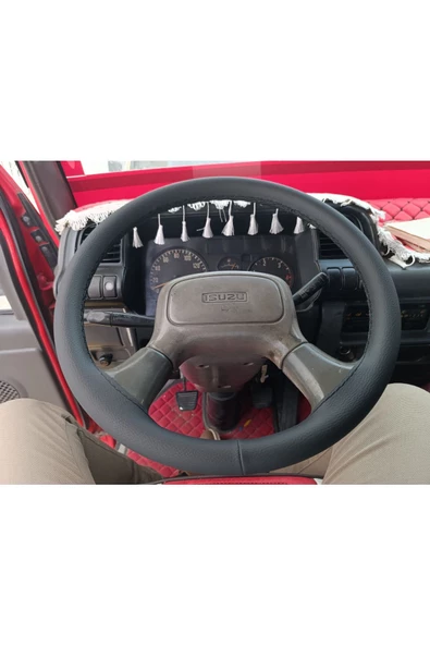 DİKİŞLİ DİREKSİYON KILIFI DAMARLI SİYAH DERİ SİYAH DİKİŞLİ ISUZU NPR İÇİN - 3
