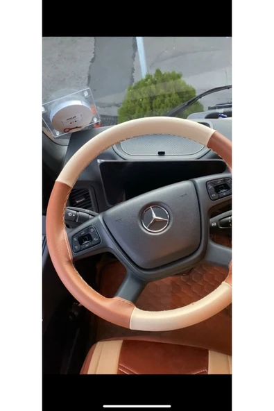 DİKİŞLİ DİREKSİYON KILIFI TABA/BEJ DERİ BEJ DİKİŞLİ MERCEDES TIR KAMYON İÇİN - Resim 2