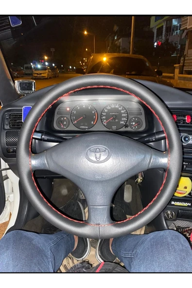 DİKİŞLİ DİREKSİYON KILIFI DAMARLI DERİ KIRMIZI DİKİŞLİ TOYOTA COROLLA 98 KASA İÇİN - Resim 2