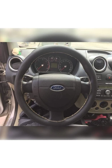DİKİŞLİ DİREKSİYON KILIFI SİYAH DERİ BEJ DİKİŞLİ FORD FİESTA ürün görseli