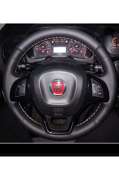 DİKİŞLİ DİREKSİYON KILIFI SİYAH/NOKTALI DERİ GRİ DİKİŞLİ FIAT DOBLO İÇİN ürün görseli