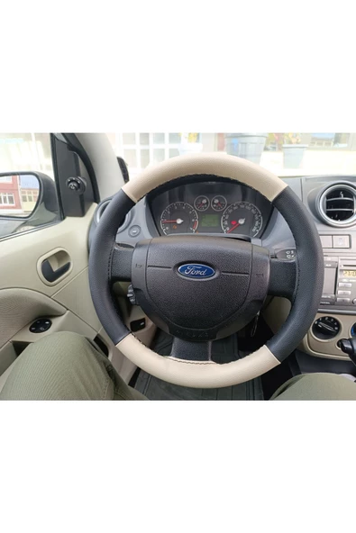 DİKİŞLİ DİREKSİYON KILIFI SİYAH/BEJ DERİ SİYAH DİKİŞLİ FİESTA İÇİN - Resim 2