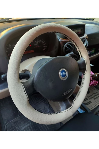 DİKİŞLİ DİREKSİYON KILIFI BEJ DERİ SİYAH DİKİŞLİ FIAT DOBLO İÇİN ürün görseli