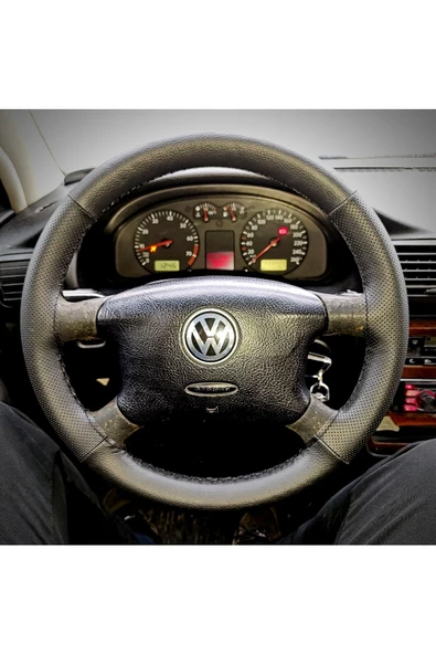 DİKİŞLİ DİREKSİYON KILIFI SİYAH/NOKTALI DERİ SİYAH DİKİŞLİ VOLKSWAGEN PASSAT İÇİN - Resim 2