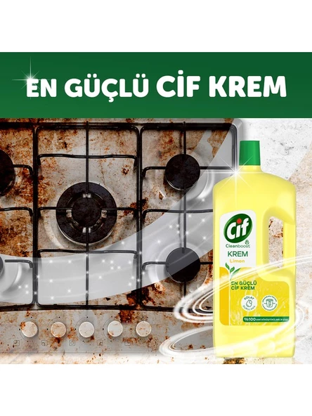 Cif Krem Yüzey Temizleyici Limon Kokulu Yağ ve Kireç Sökücü Leke Çıkarıcı 1500 ML - 3