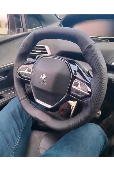 DİKİŞLİ DİREKSİYON KILIFI İTHAL DAMARLI NOKTALI DERİ SİYAH DİKİŞLİ PEUGEOT 2008 - 3008 İÇİN - Resim 2