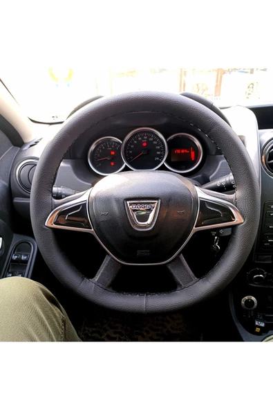 DİKİŞLİ DİREKSİYON KILIFI SİYAH DERİ SİYAH DİKİŞLİ DACİA DUSTER 4X4 İÇİN ürün görseli