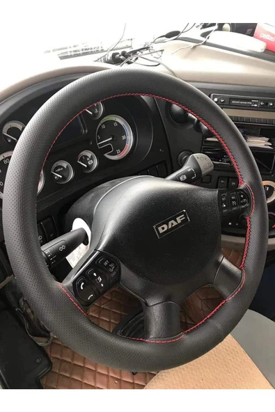 DİKİŞLİ DİREKSİYON KILIFI NOKTALI DERİ KIRMIZI DİKİŞLİ DAF TIR KAMYON İÇİN ürün görseli
