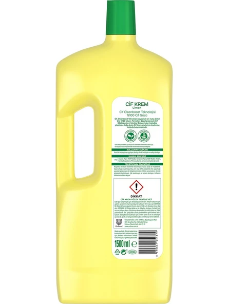 Cif Krem Yüzey Temizleyici Limon Kokulu Yağ ve Kireç Sökücü Leke Çıkarıcı 1500 ML - 7