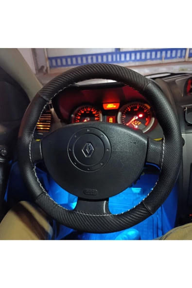 DİKİŞLİ DİREKSİYON KILIFI NOKTALI KARBON DERİ GRİ DİKİŞLİ MEGANE 2 İÇİN - Resim 2