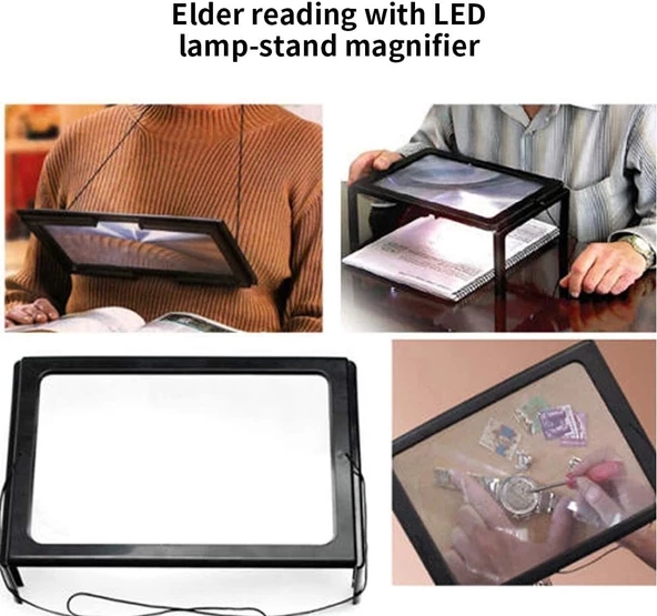 Yaşlılar İçin  A4 Boyutu Masa Tipi Işıklı Okuma Büyüteç Th275205b - Resim 4