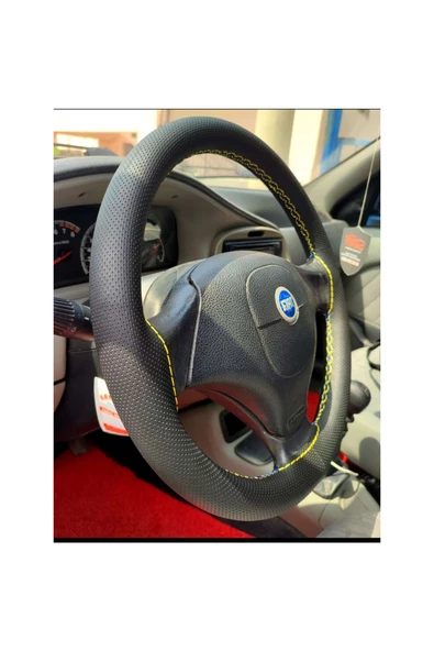 DİKİŞLİ DİREKSİYON KILIFI NOKTALI DERİ SARI DİKİŞLİ FIAT PALİO ALBEA İÇİN - 1